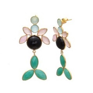 มาใหม่หลาย Chalcedony พลอย925เงินสเตอร์ลิงรอบและมาร์คีสรูปร่างต่างหู - Product Image 1