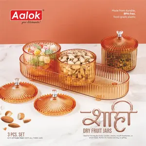 Juego de 3 recipientes para frutos secos Shahi, ideales para regalo, de plástico, redondos, herméticos, con acabado brillante, con bandeja, aptos para congelador, libres de BPA. - Product Image 1