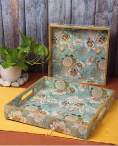 Traditional Handcrafted Enamel Tray Set with Wooden Base <b>for</b> Arabic Gifting and Home <b>Decor</b> - Product Image 3