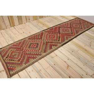 Tapis vintage 2,8 x 10,8 pieds, tapis turc en laine à imprimé animal rouge - Product Image 1