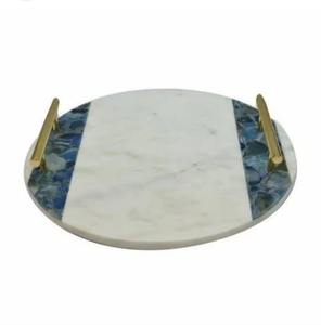 OEM Custom High-End Nordic Serving <b>Tray</b> Modern White Green Marble with Metal Handles Light Luxury Rectangle Tea <b>Tray</b> - Product Image 1