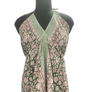 Vestido de Algodón de Alta Calidad Directo de Fábrica para Mujer, Estampado Floral Verde, Impresión HD, Holgado, Largo hasta el Suelo, Estilo Boho Casual de Verano - Product Image 1