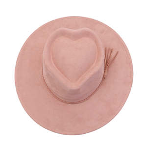 New Fashion Heart Shape Crown Suede Fedora <b>Hats</b> Wide Brim Women Sun <b>Hats</b> Basic Draw <b>Caps</b> <b>Flat</b> Brim for Girl - Product Image 1