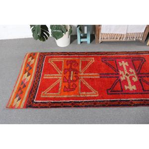 Vintage <b>Runner</b> Rug 2.9x10.6 ft, <b>Red</b> Orange Striped Rug Wool - Product Image 5