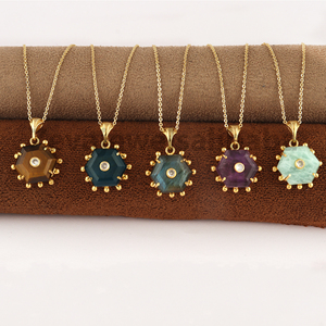 Amazonite naturelle labradorite apatite jade améthyste pendentif oeil de tigre avec petit collier pendentif designer en perles plaqué or cz - Product Image 2