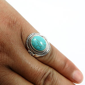 Joyas de piedra natal de Diciembre Plata de Ley 925 Piedra preciosa turquesa natural Forma ovalada Anillo hippie Precio directo de fábrica Proveedores - Product Image 3