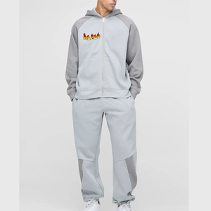 OEM Custom Logo Tracksuits Baggy <b>Zip</b> <b>Up</b> <b>Hoodie</b> and Straight Leg Sweatpants for Men's Oversized 2 Piece Set - Product Image 1