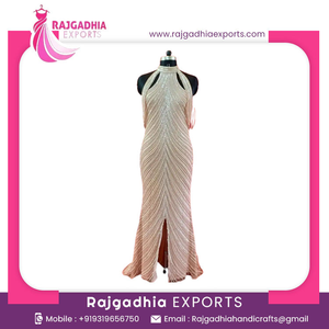 ชุดราตรีผ้าฝ้ายทรงเอไลน์หรูหราสำหรับผู้หญิงไซส์พลัส ผ่าหน้า ประดับลูกปัดด้วยมือ ช่วงเอวธรรมชาติ ชุดออกงาน - Product Image 3