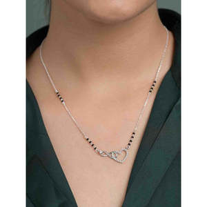 NOVAMART Fine Vintage Heart-Shaped Silver Mangalsutra with Bezel Setting Gift for <b>Wives</b> in White Gold Rose Diamond Jade Zircon M - Product Image 5