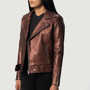 Blouson Moto Hiver Unisexe en Cuir Marron Personnalisé, Respirant, Chauffant, Coupe-Vent, Écologique, avec Manches Zippées, Col Montant, Coupe Ajustée - Product Image 5