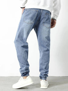 Tenue de luxe en denim pour hommes vente en gros personnalisée jeans de jogging à coutures déchirées pour hommes rue vent déchiré couture jeans pour garçons - Product Image 5