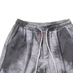 Short d'été décontracté écologique pour homme 100% coton éponge française Vintage lavé à l'acide solide taille élastique cordon ourlet brut - Product Image 2