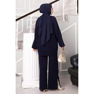 Costume Double Tricot Détail Fente Bleu Marine - Product Image 5