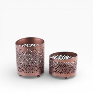 Copper Metal Votive Candle Holder with Traditional Floral Lattice Cut Pattern for Warm Home Decor - Product Image 5