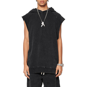 2025 Men's Summer <b>Sleeveless</b> <b>Hoodies</b> Solid Casual Baggy Street Wear with Dropped Shoulder Loose Fit 100% Cotto DDP Shipping - Product Image 2