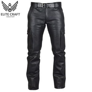 กางเกงหนังผู้ชายทรงตรงเอวสูงมีซิปเสื้อผ้าลำลองสีพื้นดีไซน์ใหม่ออกแบบโลโก้ได้ตามต้องการ - Product Image 1