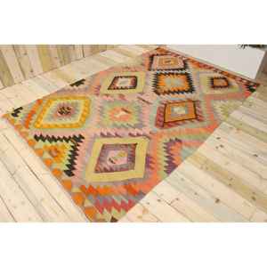 Alfombra Vintage, Alfombra Turca Grande de 5.8x8.8 pies, Alfombra de Lana con Diseño de Camuflaje Naranja - Product Image 1