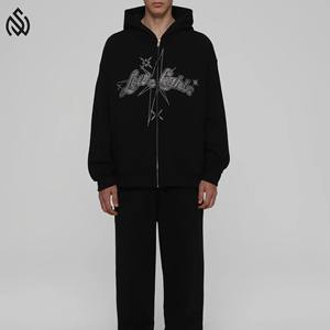 2025 nuevas sudaderas con capucha para hombre, venta al por mayor, sudaderas con cremallera y diamantes de imitación, venta al por mayor, logotipo personalizado, sudaderas con capucha de algodón para hombre - Product Image 2