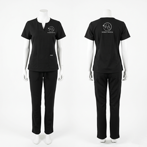 Uniforme Médico Premium de Poliéster, Rayón y Spandex, 180 GSM, Color Marrón, Cuello en V, Dos Bolsillos, con Logotipo Personalizado por Transferencia Térmica - Product Image 3