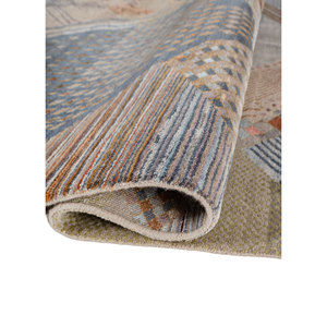 Alfombra Manchaha Azul de Lana y Seda de Bambú Anudada a Mano, 10 mm de Grosor, Patrón Geométrico Abstracto para el Hogar, Pasillo, Modelo Rectangular-Les-2670 - Product Image 2