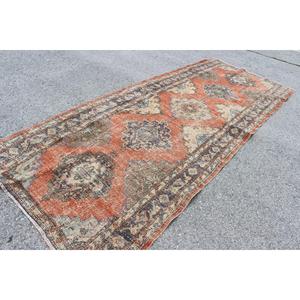 4.7x12.5 ft Turkish Rug, Vintage <b>Runner</b> Rug, <b>Red</b> Blue Abstract Rug - Product Image 2