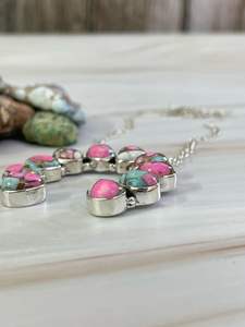 Collier en argent sterling fait à la main en barbe à papa turquoise Pastel Gemstone Boho Jewelry - Product Image 2