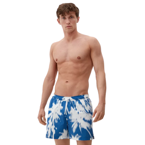 Pantalones cortos de baño de calle de poliéster 100% de alta calidad, ajuste Regular, lona sólida de punto, corbatas con cordón medio, Logo, hendidura teñida lisa - Product Image 1