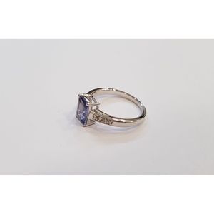 Women's Fashionable Engagement <b>Ring</b> in <b>925</b> Sterling <b>Silver</b> <b>with</b> Natural Iolite and White Topaz Inlay Adjustable Opening Size - Product Image 2