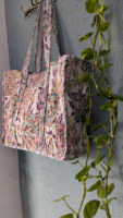 Handgefertigte Patchwork-Quilted-Baumwolltasche mit Reißverschluss und Blockdruck-Design für Winter/Frühling Sommer/Herbst Mode Personalisiertes Geschenk