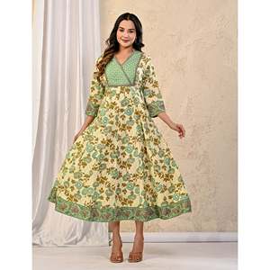 Vestido Largo Estampado de Algodón Crema Pista - Estilo Casual, Transpirable, Talla Única para Oficina, Trabajo, Fiestas de Cumpleaños, Suministro ODM - Product Image 5