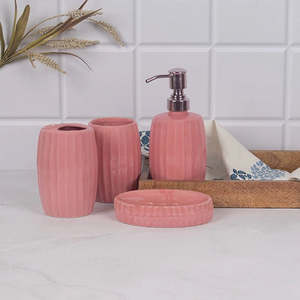 Cute Striped Glossy Ceramic Bathroom Set Budget-Friendly Home Hotel Decor Custom Logo <b>Boxed</b> for Travel for Personal Use Business - Product Image 5