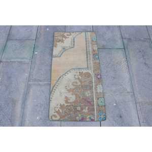 Tapis de 1,5 x 3,1 pieds, tapis turc vintage, tapis persan marron et bleu - Product Image 1