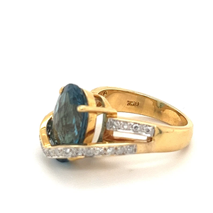 Bague déco en topaze bleue et diamant Plaqué or jaune 18 carats Bague cocktail mode femme pour fête certifiée IGI - Product Image 5