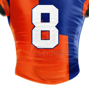 เสื้อฟุตบอลอเมริกัน Allen 8 สีน้ำเงินส้ม ลายพิมพ์แบบ Sublimated คอวี แขนสั้น ทรงเข้ารูป เสื้อผ้าผู้ชาย MOQ ต่ำ - Product Image 5