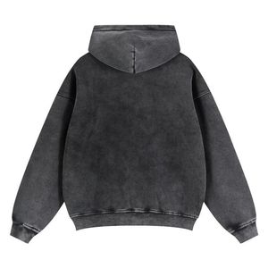 Sweat à capuche zippé unisexe en molleton de coton épais, délavé au charbon, coupe oversize, imprimé personnalisé, style streetwear - Product Image 2