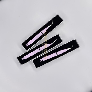 New Stainless Steel Curve <b>Butterfly</b> Cutout Eyelash Extension Tweezers <b>Light</b> Pink Powder Coating Isolation Gold Tip Beauty Tool - Product Image 4