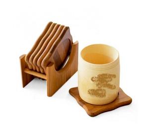 Glass And Cup <b>Coaster</b> <b>Set</b> In Wooden Brown Color Square Shape <b>Coaster</b> <b>With</b> <b>Holder</b> Kitchenware Tea <b>Coasters</b> - Product Image 2