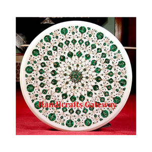 Superbe plateau de table rond en marbre blanc naturel fait main avec incrustations, motif floral, surface brillante, idéal pour table de restaurant. - Product Image 1