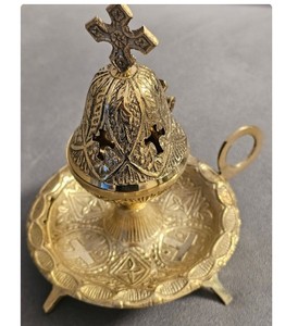 Quemador de incienso de latón con incensario religioso cruzado para adoración de oración de altar de Iglesia soporte de latón de estilo Vintage para uso espiritual - Product Image 6