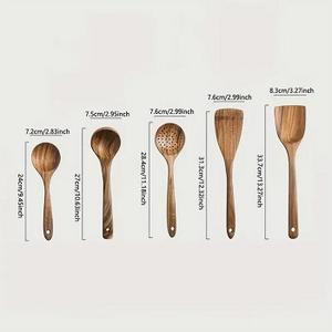 ชุดเครื่องครัวไม้สักธรรมชาติทำด้วยมือช้อนไม้พายสำหรับทำอาหารไม่ติดเครื่องครัวสไตล์การออกแบบ - Product Image 3