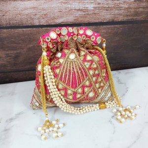 Combo Of Potli Bag & Palm Clutches For Woman Indian Wrist Handbag For Weddings Wedding Favors Bridesmaid Handbag