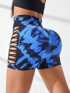 Pantalones cortos de diseño deportivo de cintura baja de nailon XL para mujer, cintura ancha y acanalada sin costuras con logotipo - Product Image 4