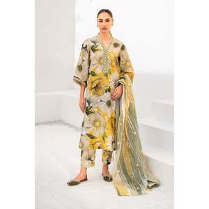 Ensemble de costume imprimé Karandi 3 pièces pour femmes BAROUQE avec dupatta et pantalon-BIC-2573 - Product Image 1