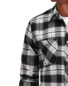 Chemise à carreaux personnalisée pour homme, noire et blanche, à manches longues, décontractée, en flanelle, avec poche, douce, pour l'automne et l'hiver, vente en gros - Product Image 3