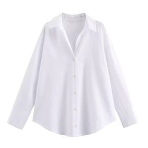 Chemise chic pour femme, mode printemps, 100% coton, tricotée, manches courtes, simple boutonnage, col à revers, unie, respirante, vêtements de rue - Product Image 2
