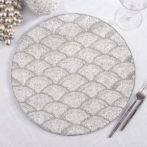 Scallop <b>Placemat</b> for Home Family Gatherings Banquets Weddings & Special Occasions-Handmade Gold Glass <b>Beaded</b> Table Mat - Product Image 1