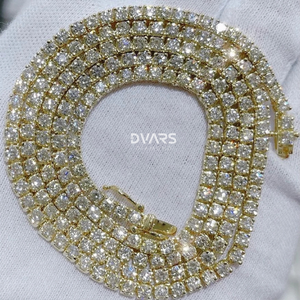 Cadena de Tenis con Moissanita VVS Real de 16 Quilates, Chapada en Oro de 18K, Unisex, Plata 925, Completamente Adornada con Diamantes, para Bodas, Compromisos y Fiestas - Product Image 1
