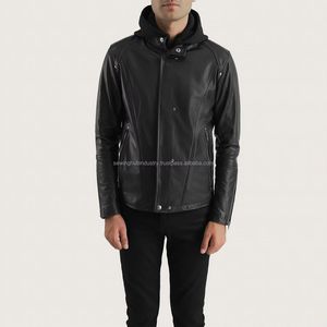 Fashionable Trend High-quality <b>Slim</b>-<b>fit</b> Zip Fastening <b>Jacket</b> Attractive Striped Black Full-grain Leather <b>Jacket</b> for Men - Product Image 3