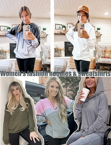 Women teens oversized <b>tie</b> dye hoodie casual long sleeve pullover sweatshirt button <b>down</b> zip collar soft comfortable cozy - Product Image 2