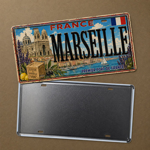 Plaque Métallique Vintage France <span class=keywords><strong>Marseille</strong></span>, Affiche Rustique en Métal, Décoration Murale Personnalisée Style Ancien pour <span class=keywords><strong>Restaurant</strong></span> de Fruits de Mer, Bar de Plage - Product Image 3